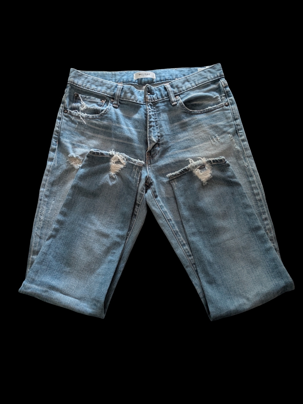 MOUSSY Vintage Light Blue Distressed Slim Straight Leg Jeans - Picture 6 of 8